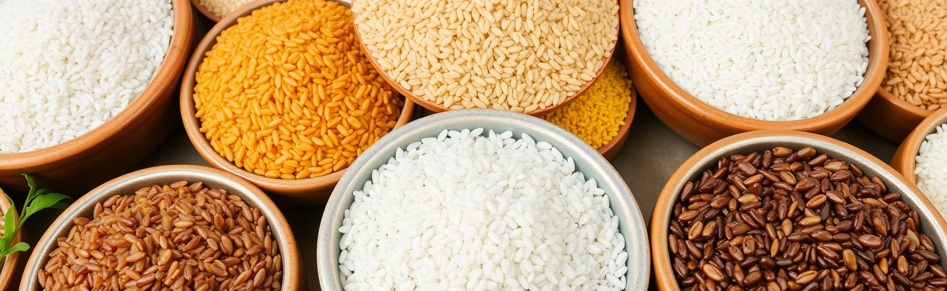 Assorted rice and grains in bowls